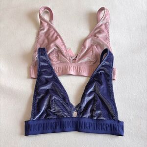 Victoria’s Secret PINK Velour Ribbed Bralette 2-Pack, Size XS, Pink & Blue